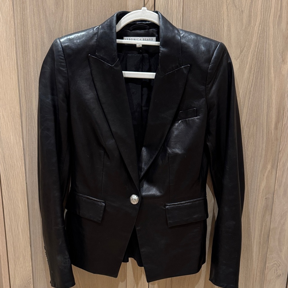 Veronica Beard Black leather Blazer with Silver Buttons